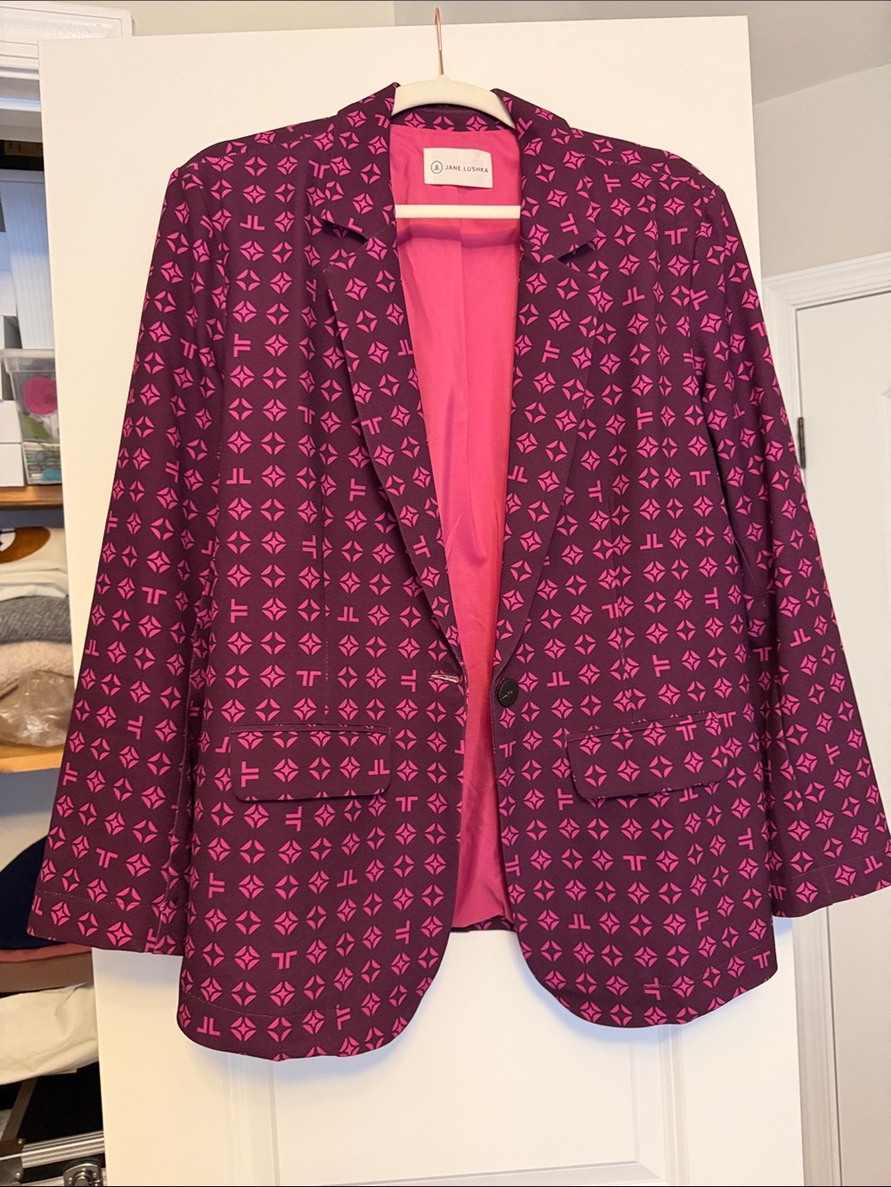 Magenta & Purple Patterned Blazer Jacket by